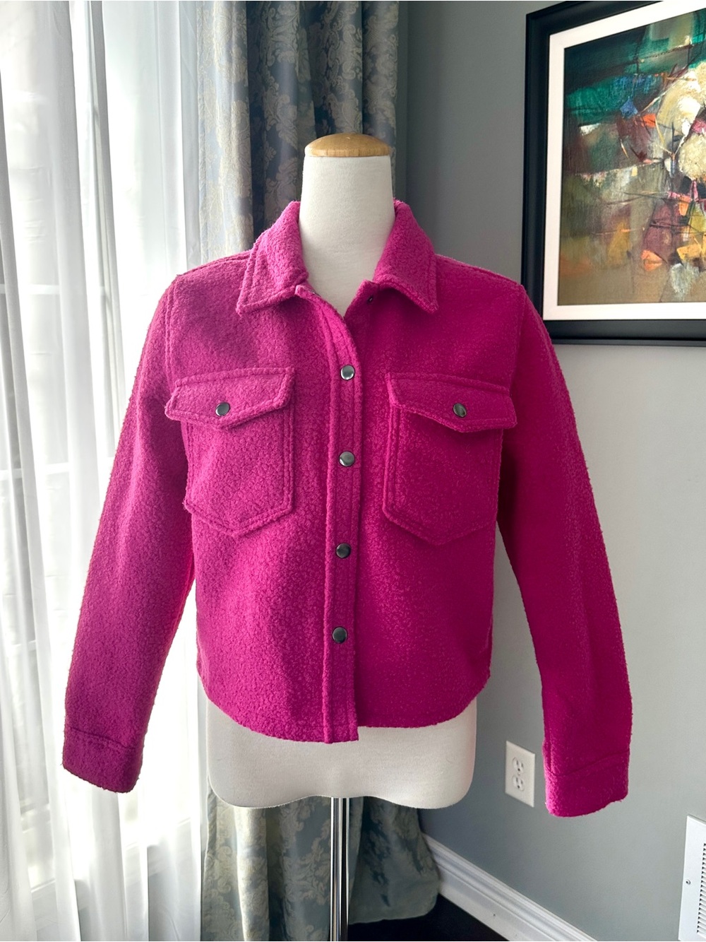 Love Tree Fuchsia Bouclé Button-Front Jacket - Size S